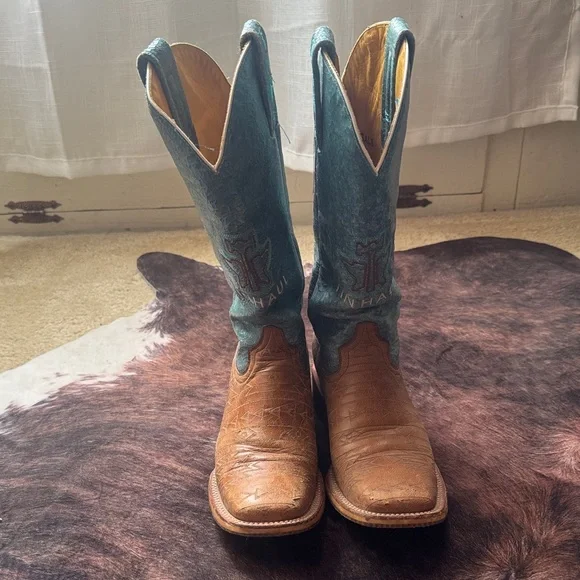 Tin Haul Blue and Brown Heeled Boots - Picture 2 of 8